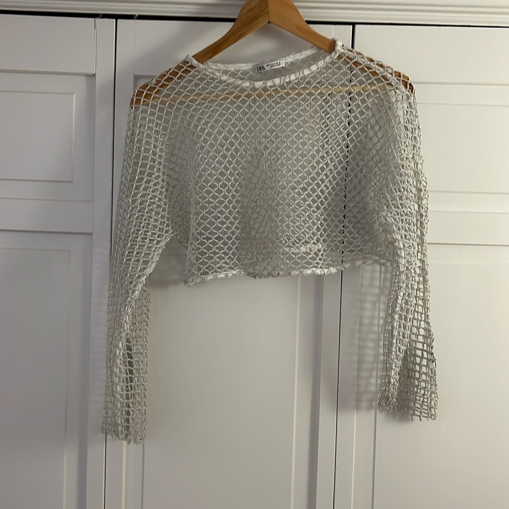 Zara METALLIC THREAD MESH TOP